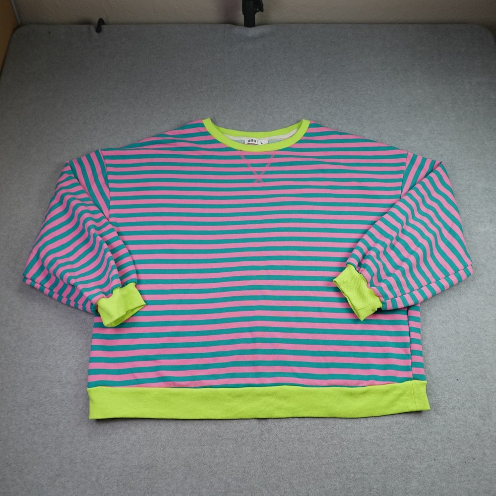 UEU Sweatshirt‎ Womens Large Pink Teal Neon Green Retro Oversized Pullover